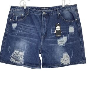 NWT Boohoo Women's Denim Shorts Plus Size 20 Distressed High Rise Inseam 6"